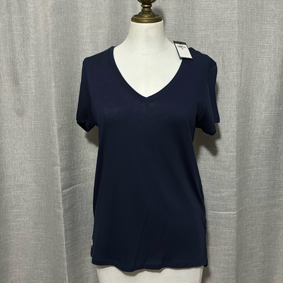 NWT Ralph Lauren Polo Short Sleeve T-Cotton Sz m-Navy-Notched Side Hem-V Neck - Picture 2 of 16